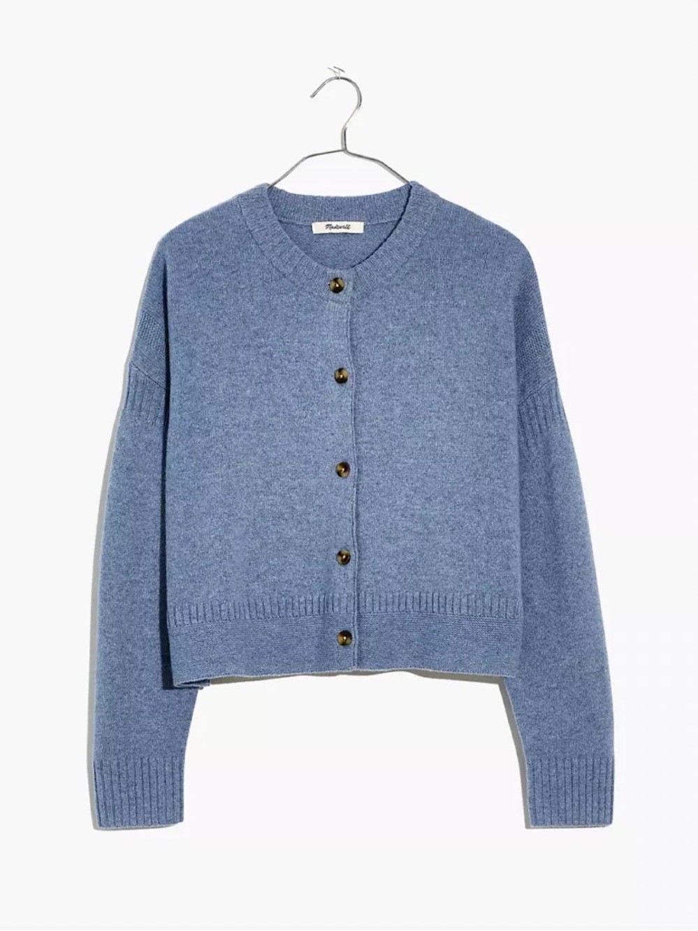 Madewell Clemence Cropped Cardigan Sweater in Heather Cornflower Wool Preppy